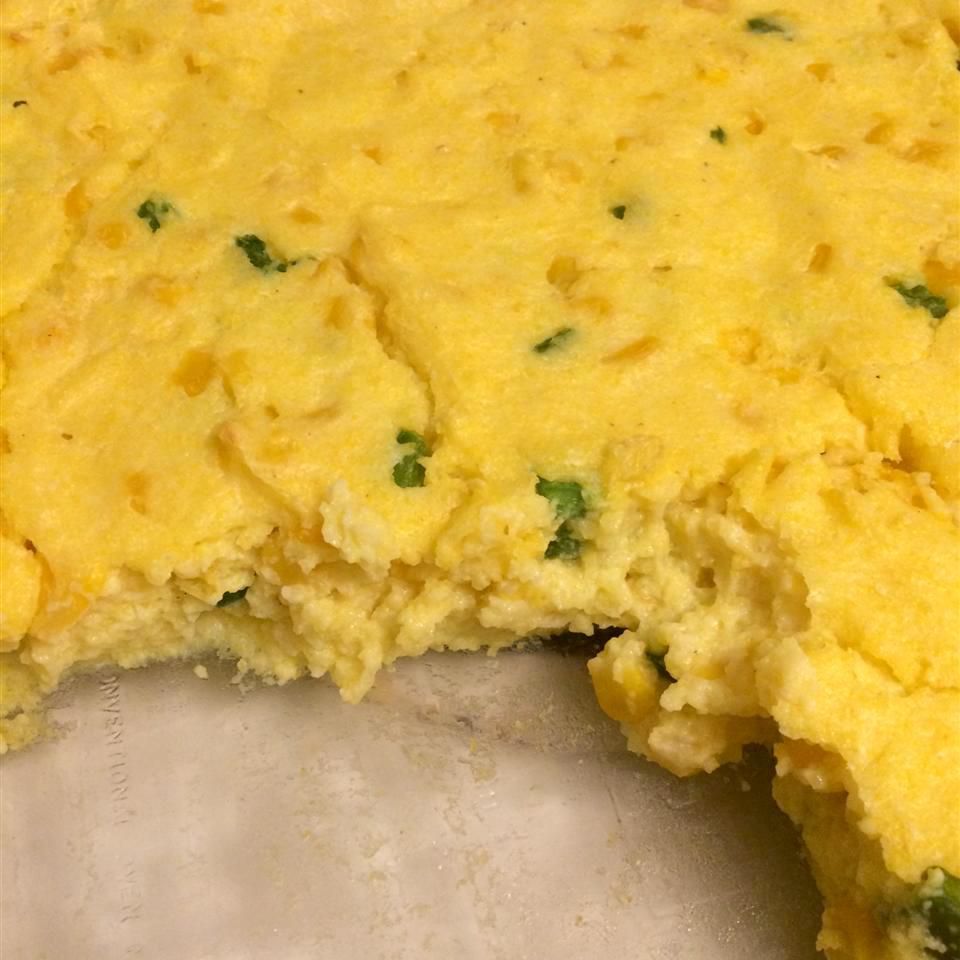 Fresh Corn Spoon Bread with a slice cut out