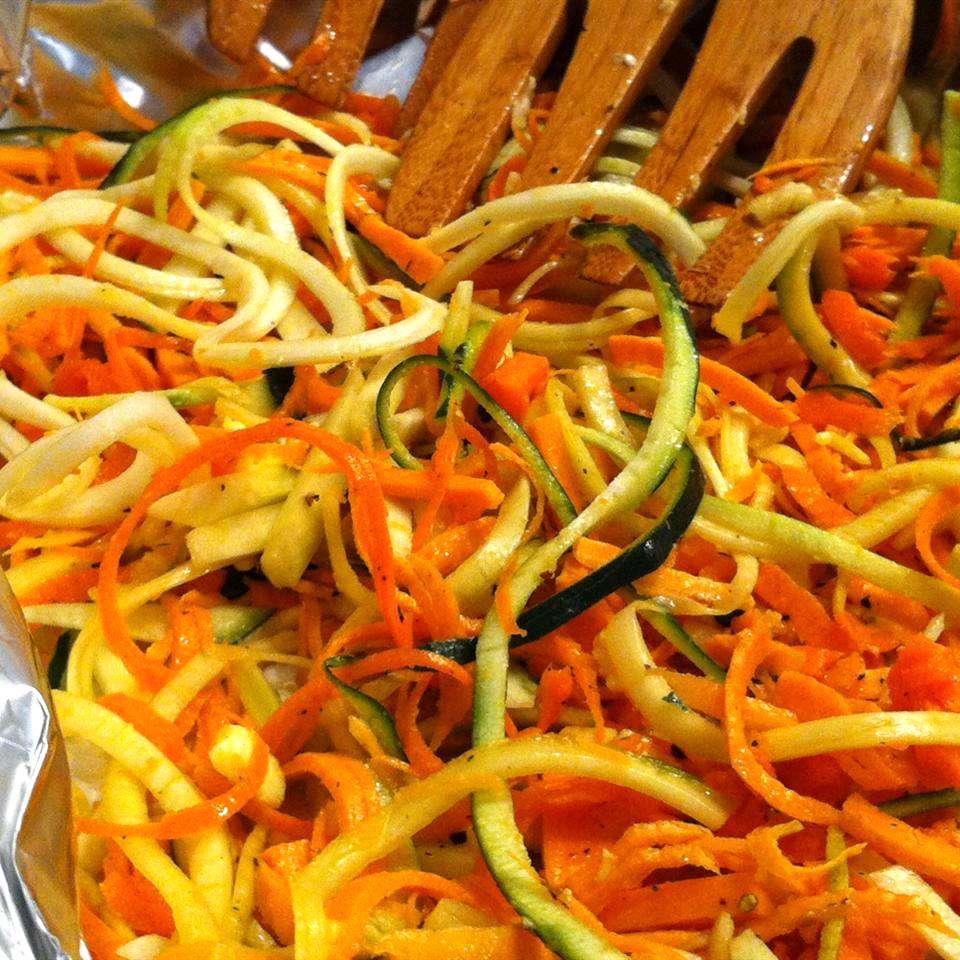 spiralized sweet potatoes and squash