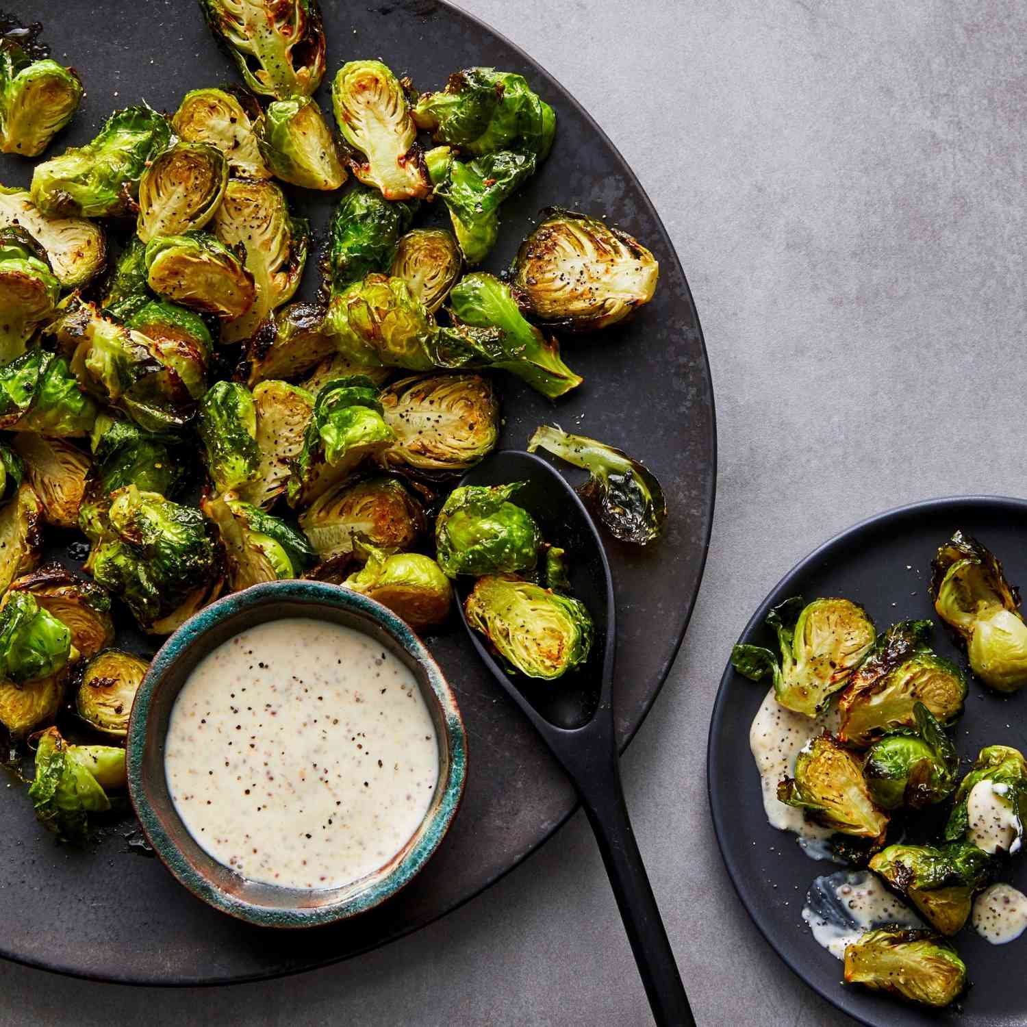 Air Fryer Roasted Brussels Sprouts with Maple-Mustard Mayo