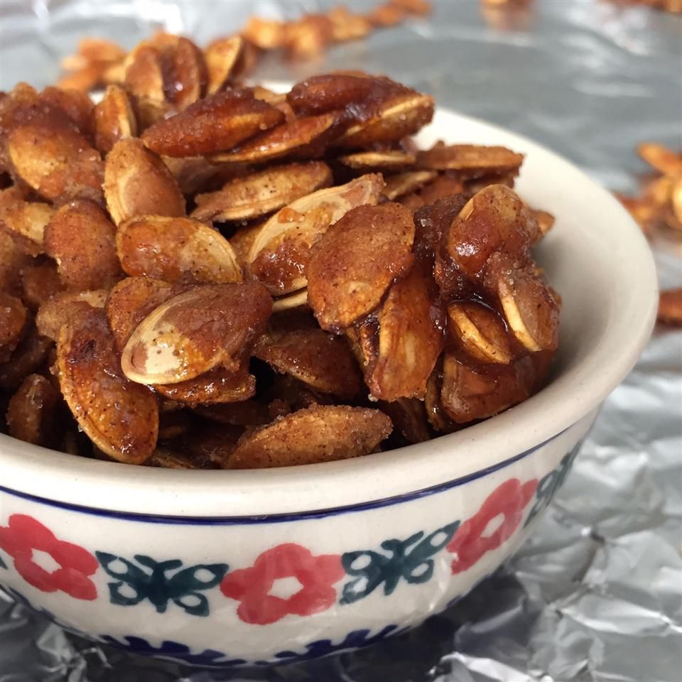 bowl of Toasted Pumpkin Seeds with Sugar and Spice