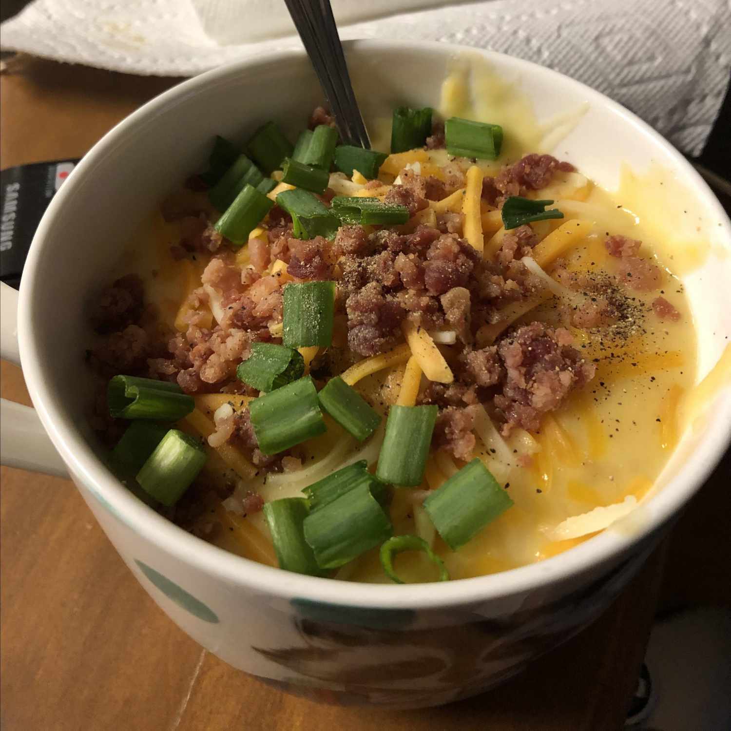 Instant Pot&reg; Potato and Bacon Soup in a white handled bowl