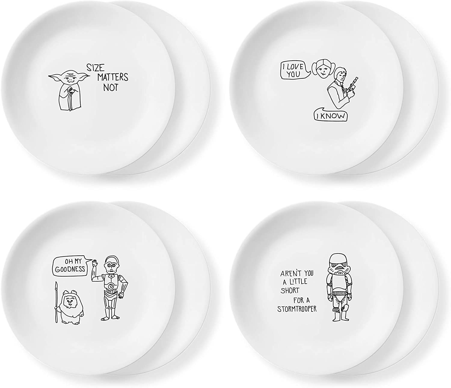 Corelle Disney Star Wars Doodles 8.5" Salad Lunch Plates, 8 Pack