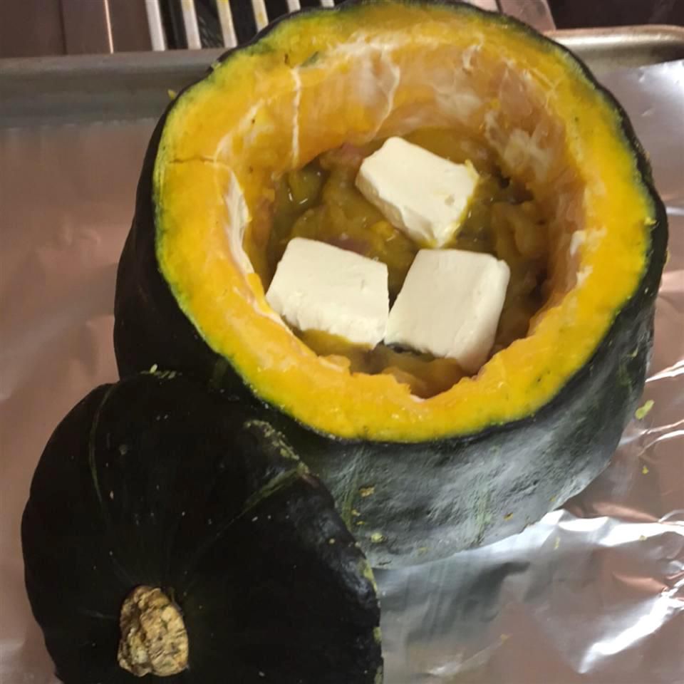 Kabocha Squash Filled with Shrimp and topped with cream cheese