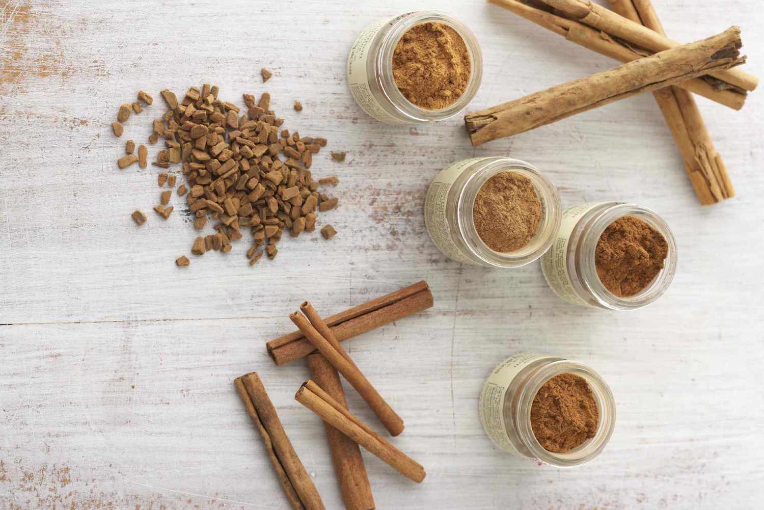 Different types of cinnamon on table