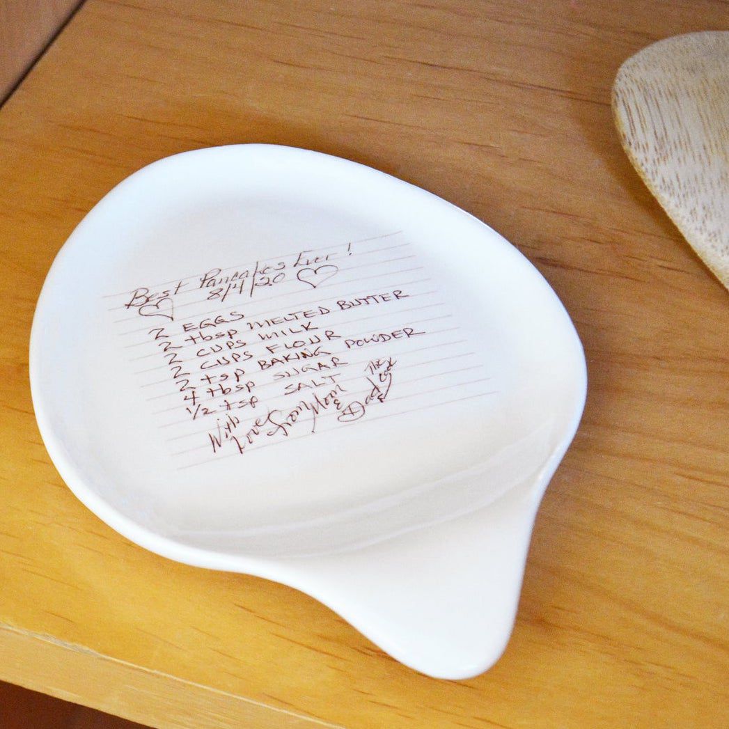 custom spoon rest with handwritten recipe