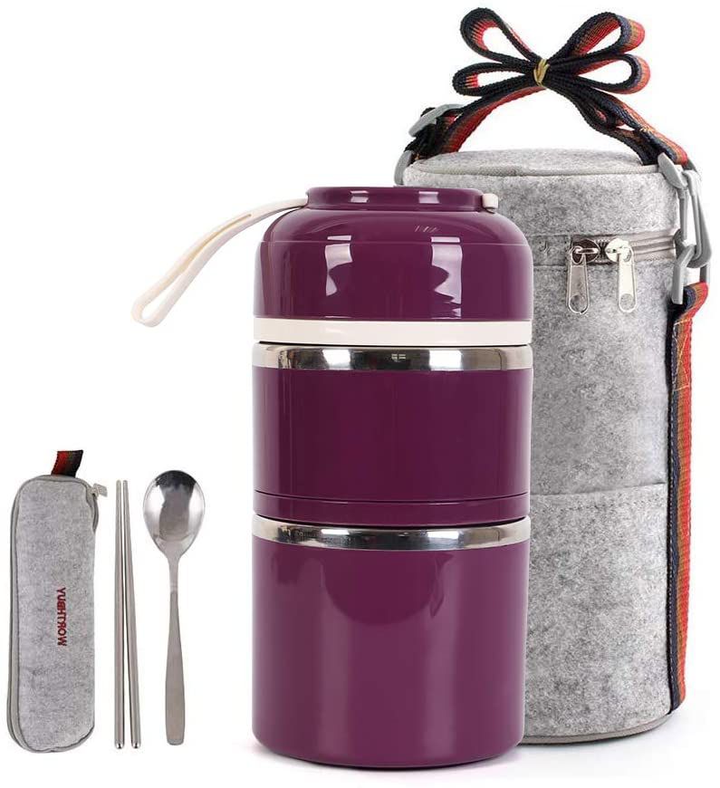 3-Tier Insulated Cute Lunch Box in purple