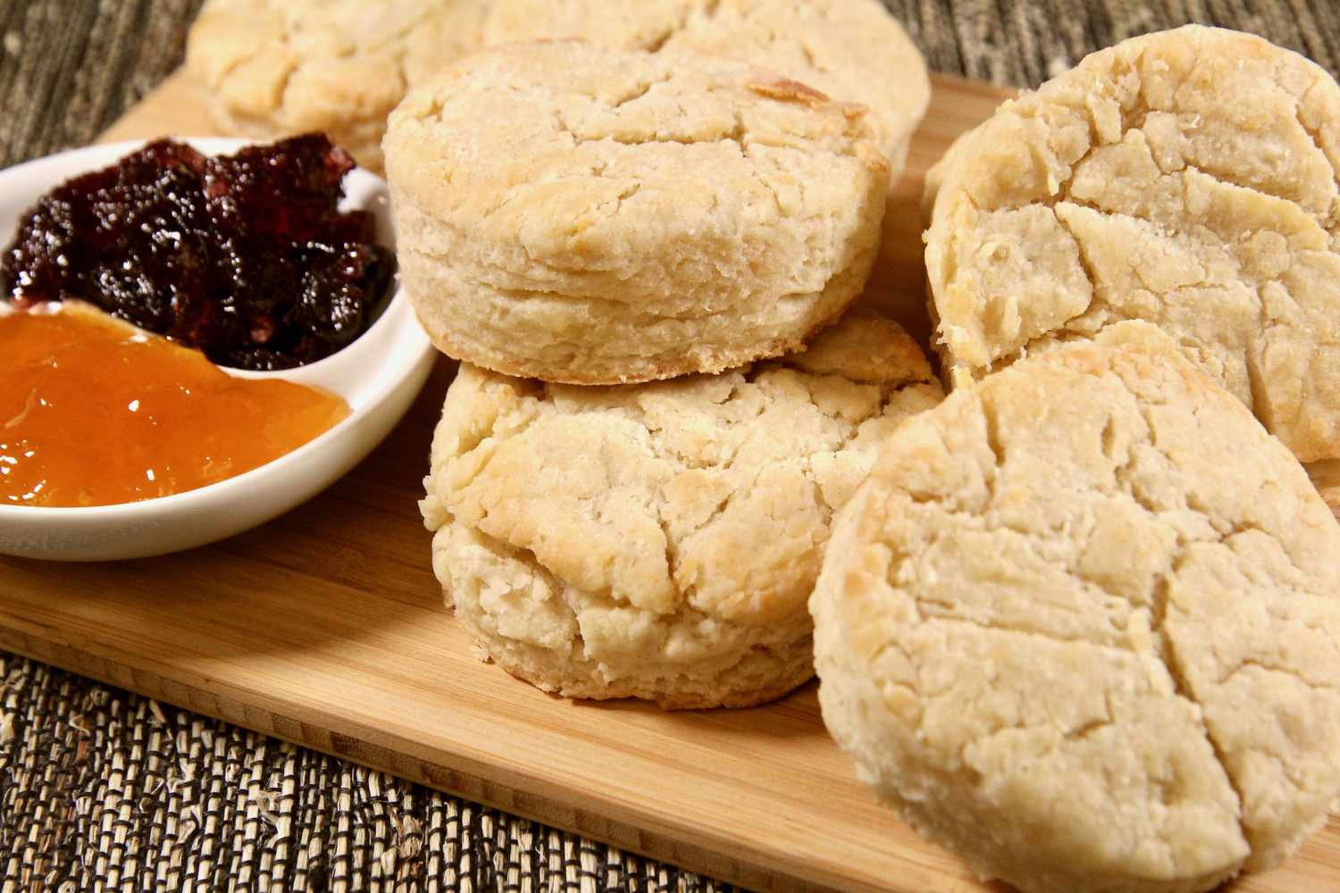 homemade biscuits with jam on a tray