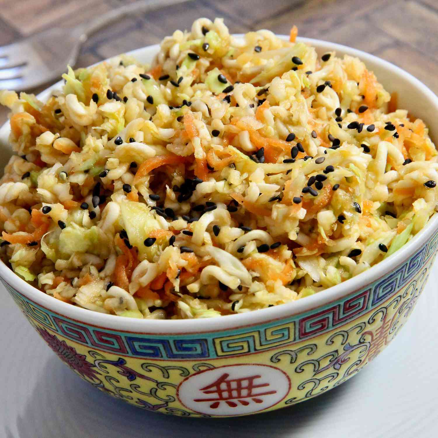 Chinese Cabbage Salad in a decorated bowl