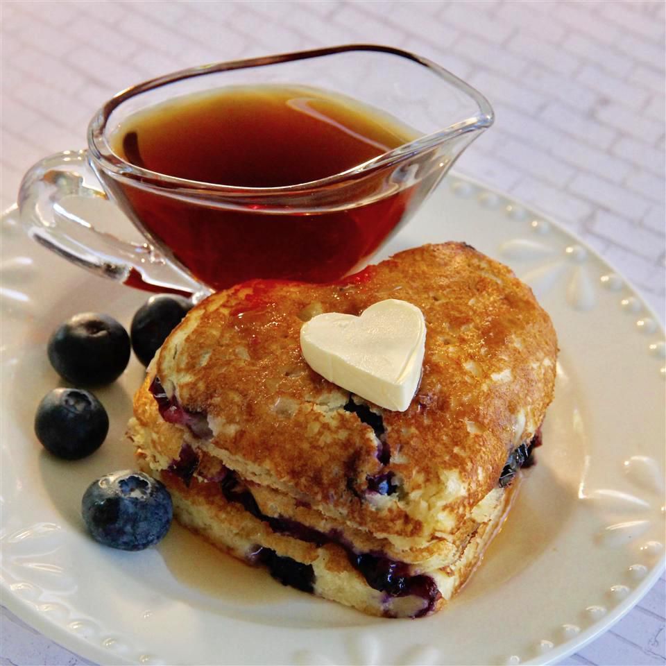 blueberry pancakes shaped like hearts