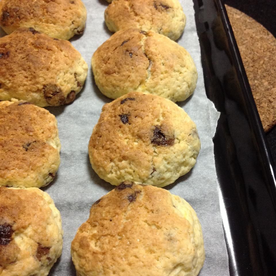 baked scones with cranberries and chocolate chips on parchment paper