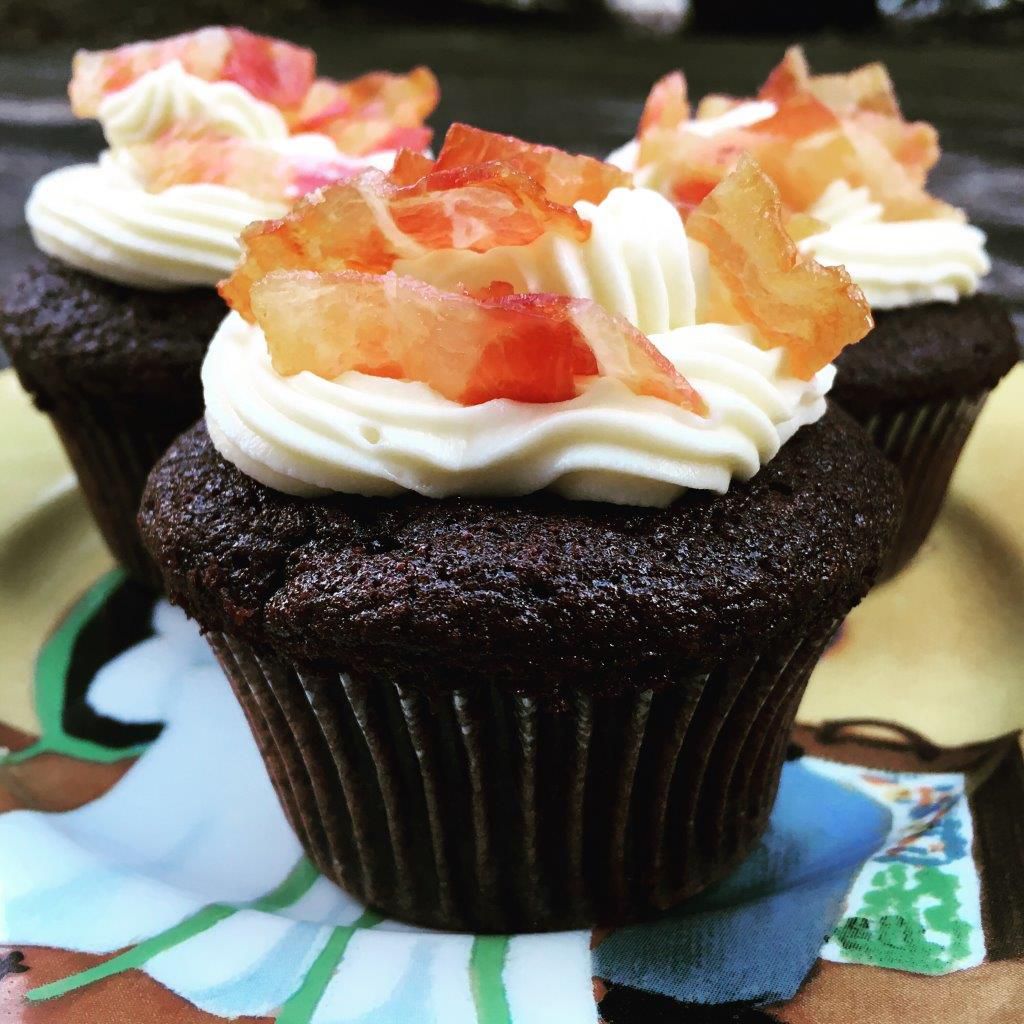 Chocolate-Stout Cupcakes with Maple-Bacon Frosting