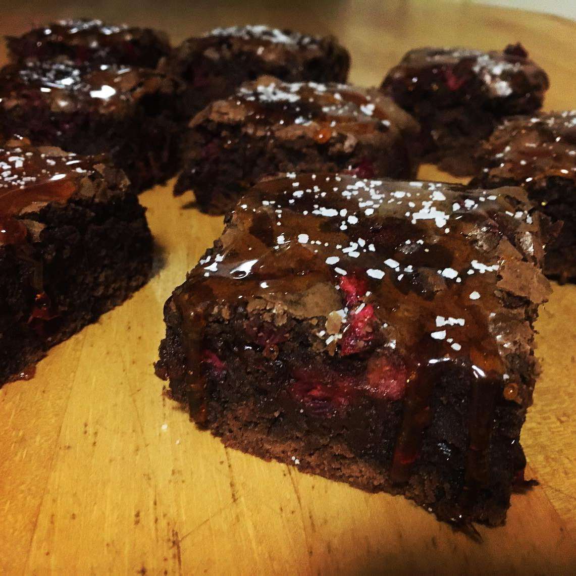 Cranberry-Orange Brownies on a wooden background