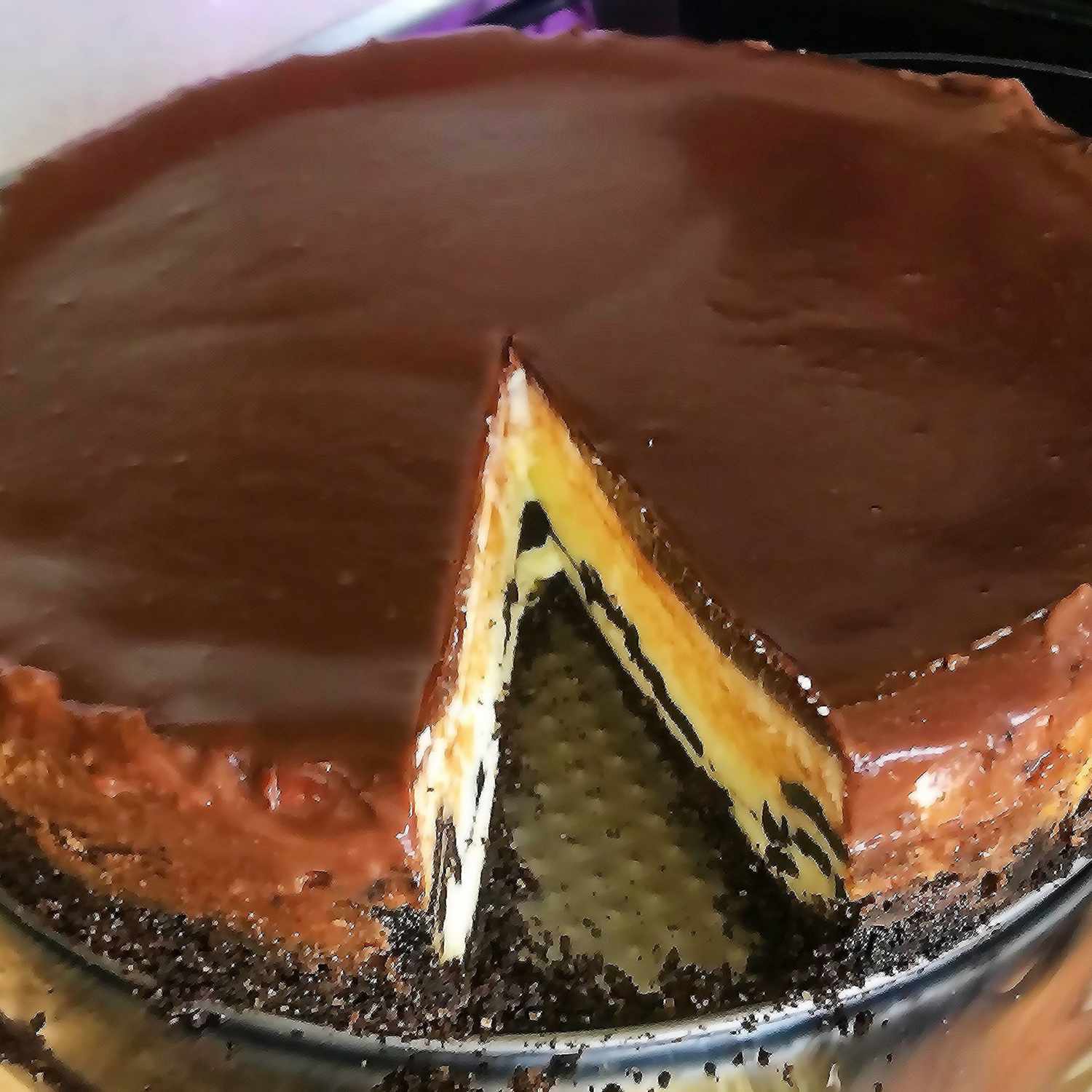 Chocolate Cookie Cheesecake on a baking pan