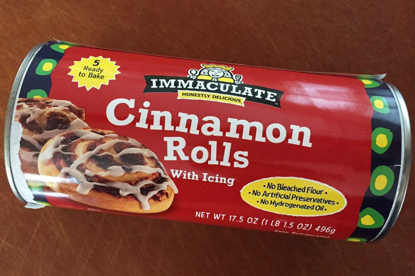 package of Immaculate brand refrigerated cinnamon roll dough