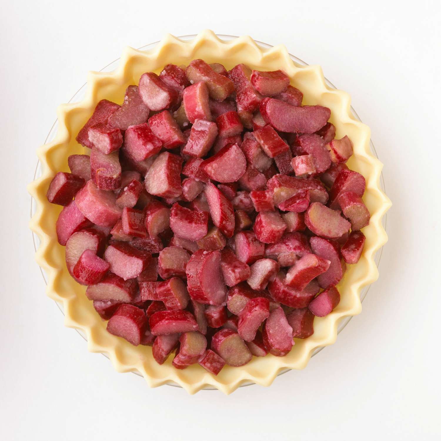rhubarb pieces in pie shell