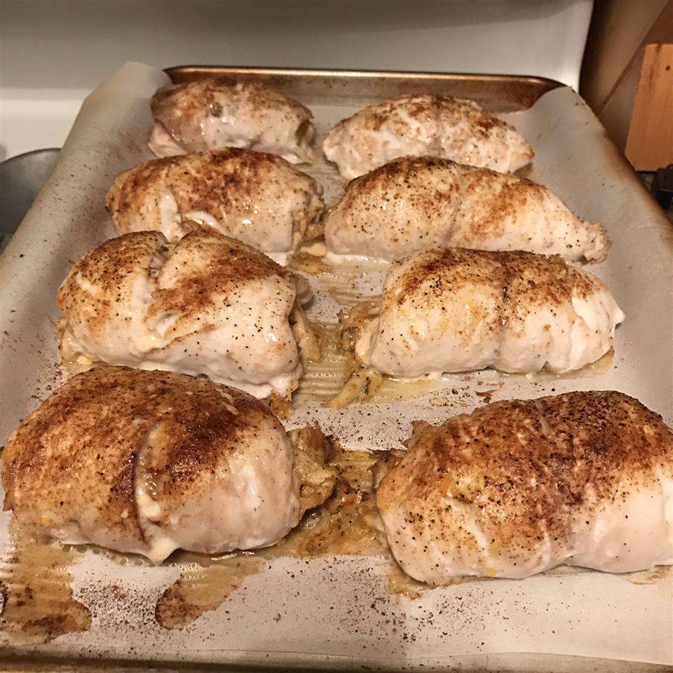 Chesapeake Bay Stuffed Rockfish on a baking sheet