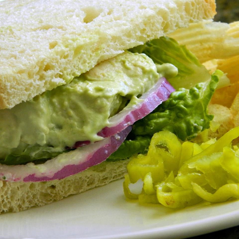 Honey Avocado Chicken Salad in a sandwich