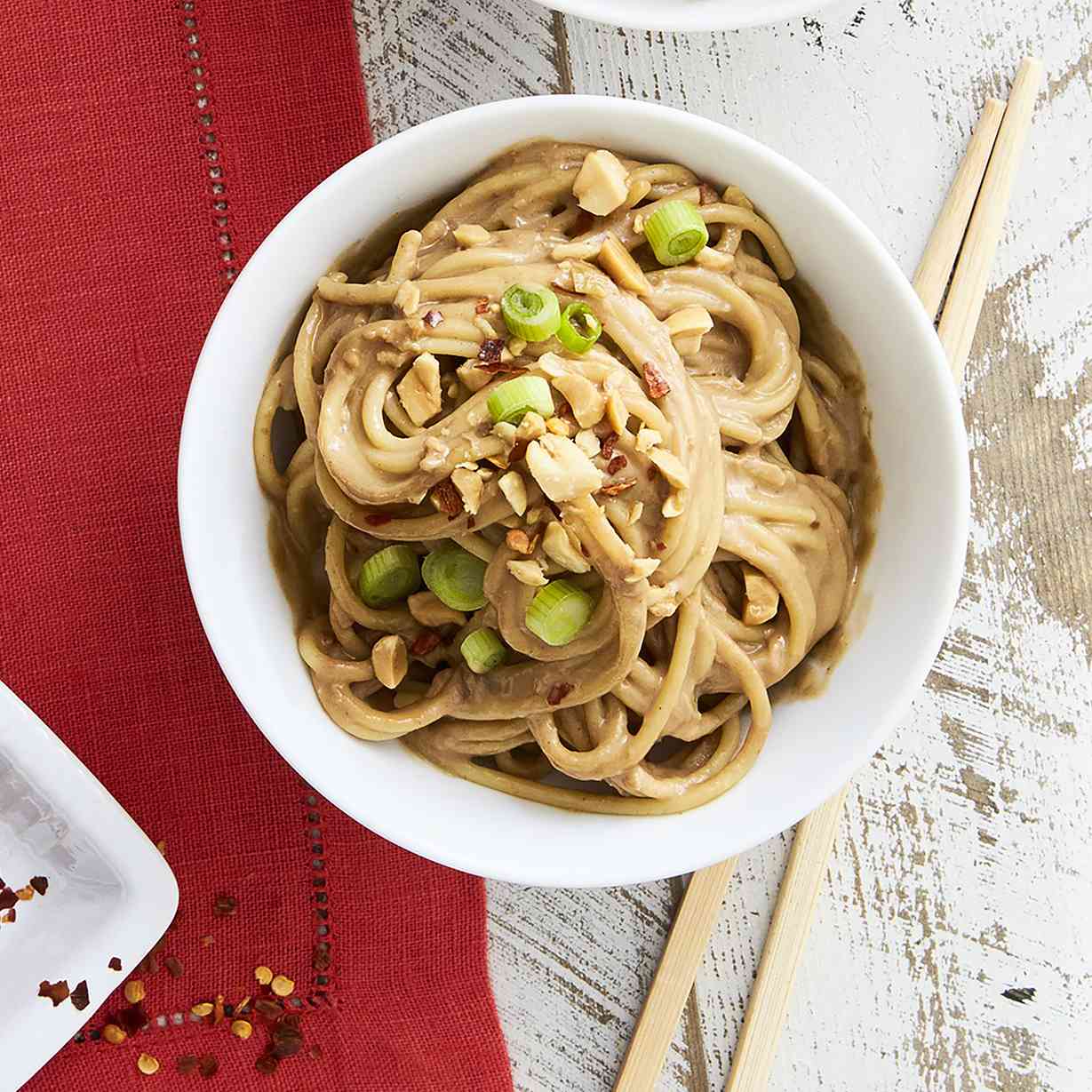 Peanut Noodles recipe in a white bowl