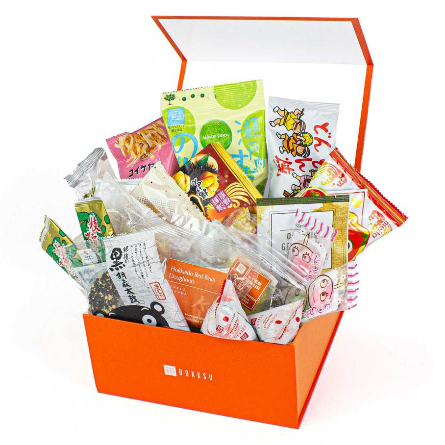 a box full of Japanese snacks