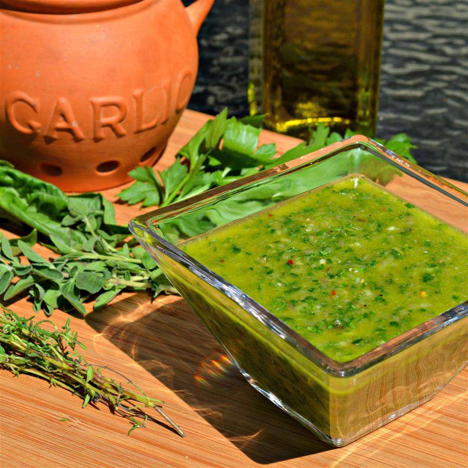 Glass bowl of Argentinean Chimichurri