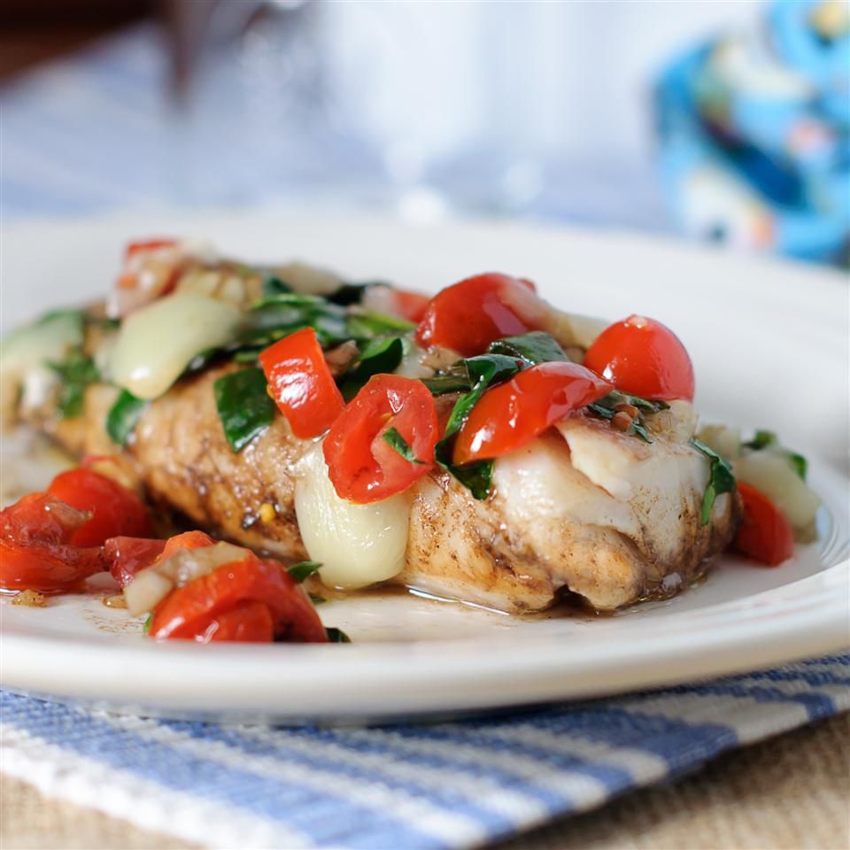 Grilled Cod With Spinach and Tomatoes