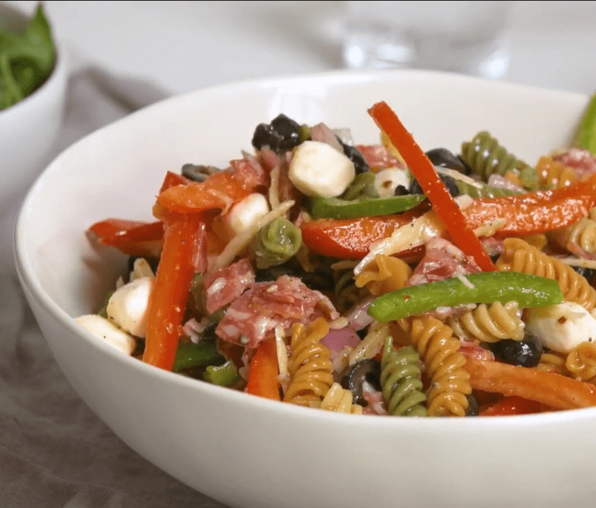 Quick Italian Pasta Salad with bell pepper salami rotini