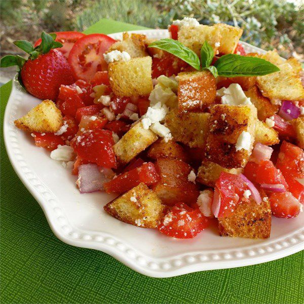 Italian Bread Salad with Strawberries and Tomatoes