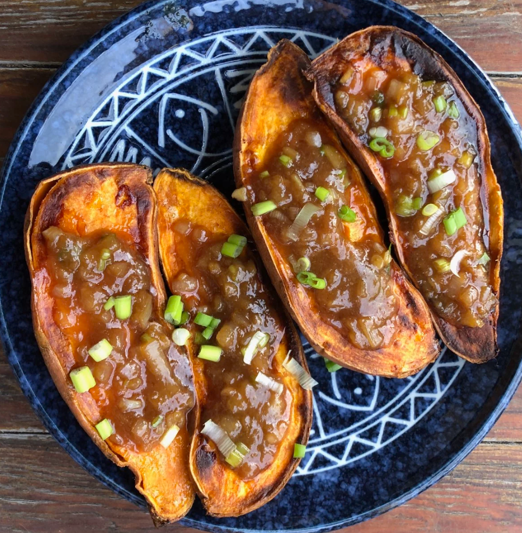 Roasted Sweet Potatoes with Sweet Miso-Scallion Butter