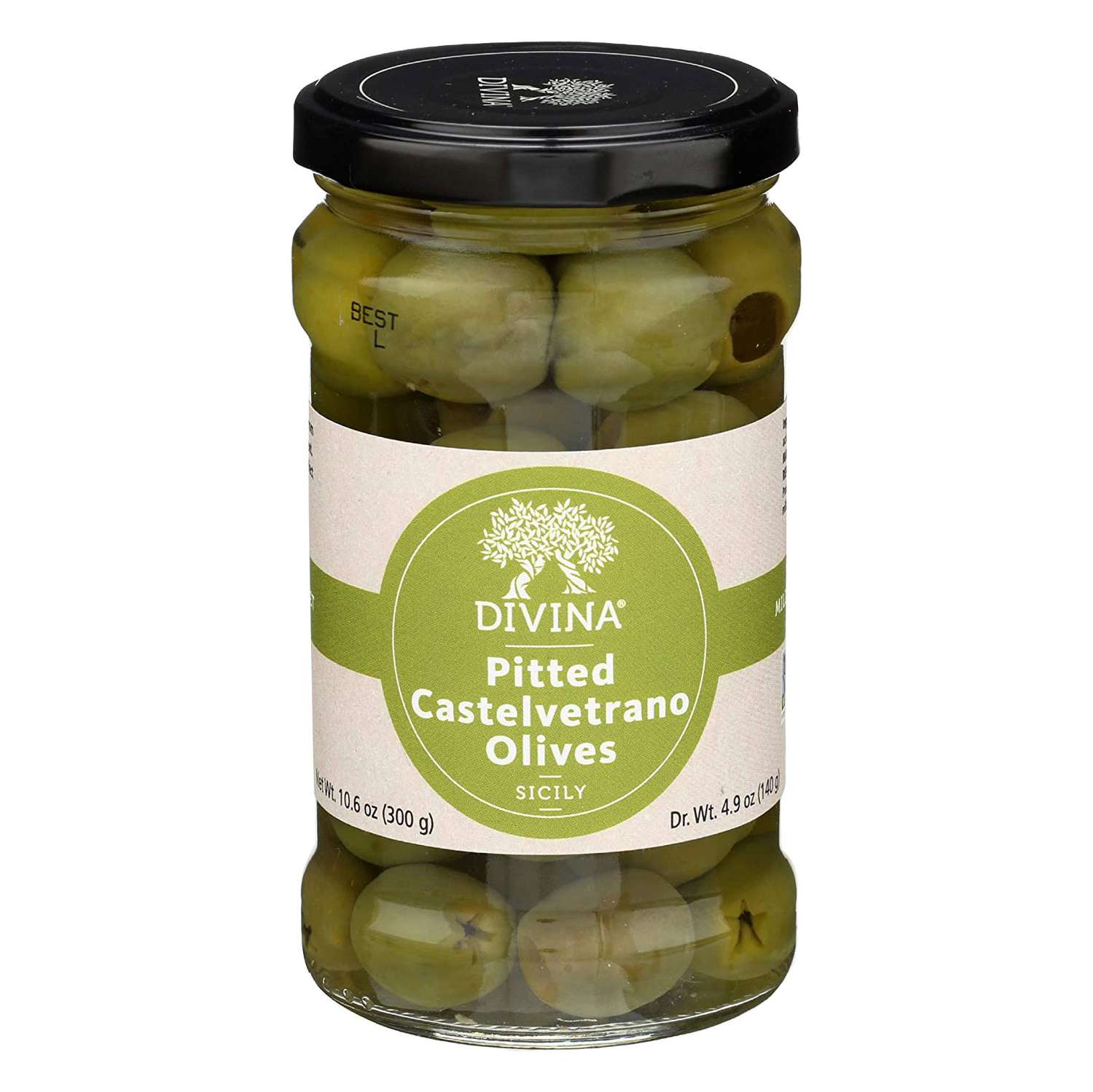 divina pitted castelvetrano olives in a jar for martinis