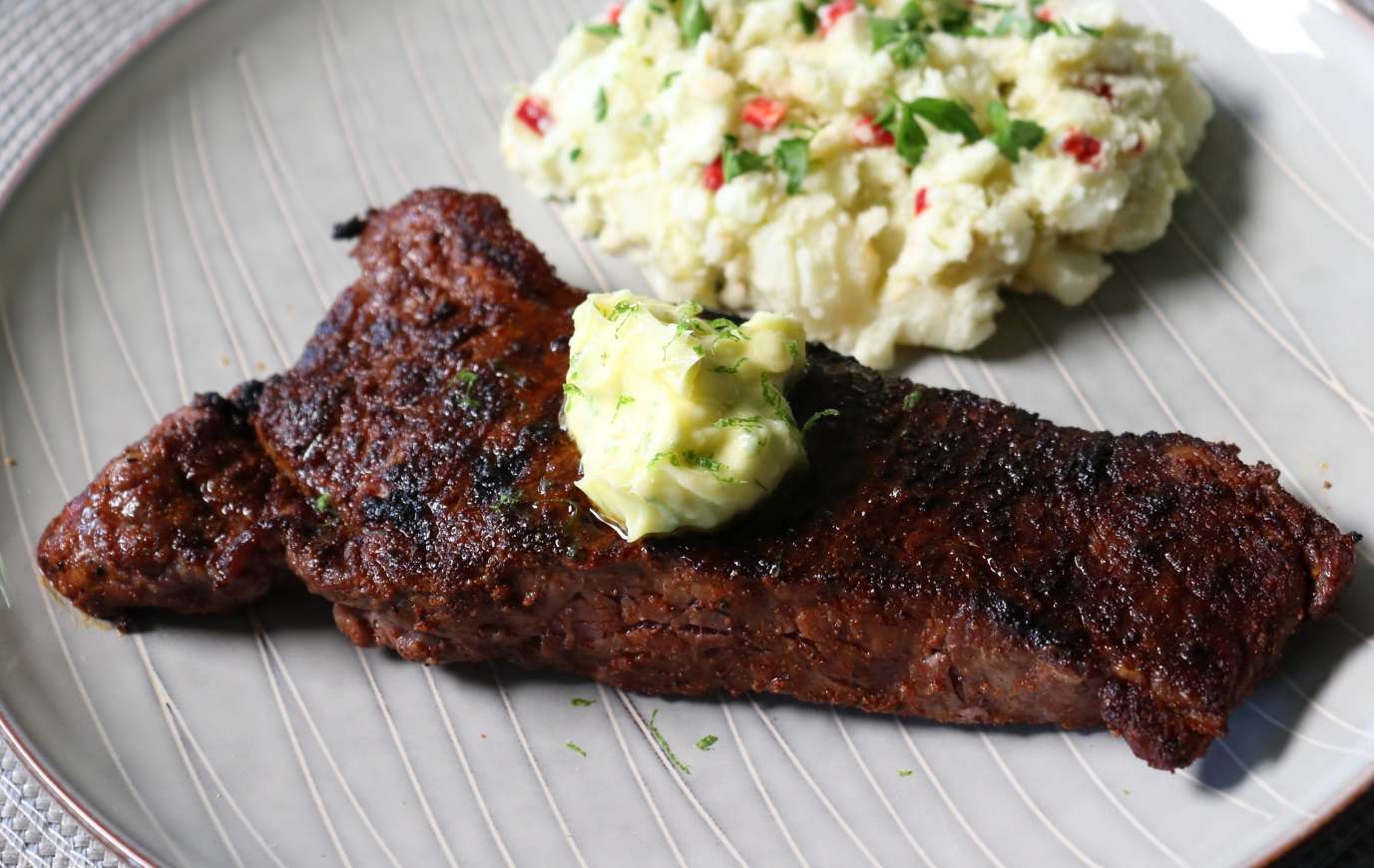Grilled Chili Steak with Garlic-Lime Butter