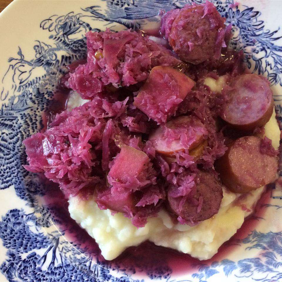 Sausage Smothered in Red Cabbage