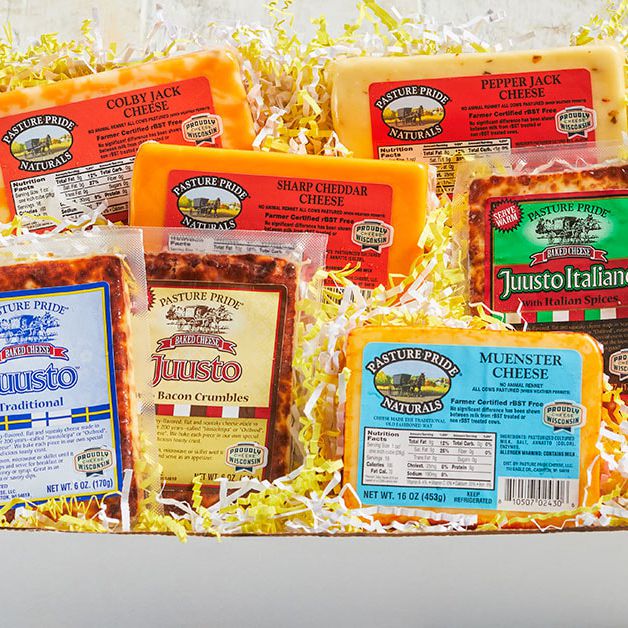 pasture pride favorite cheeses in a gift basket