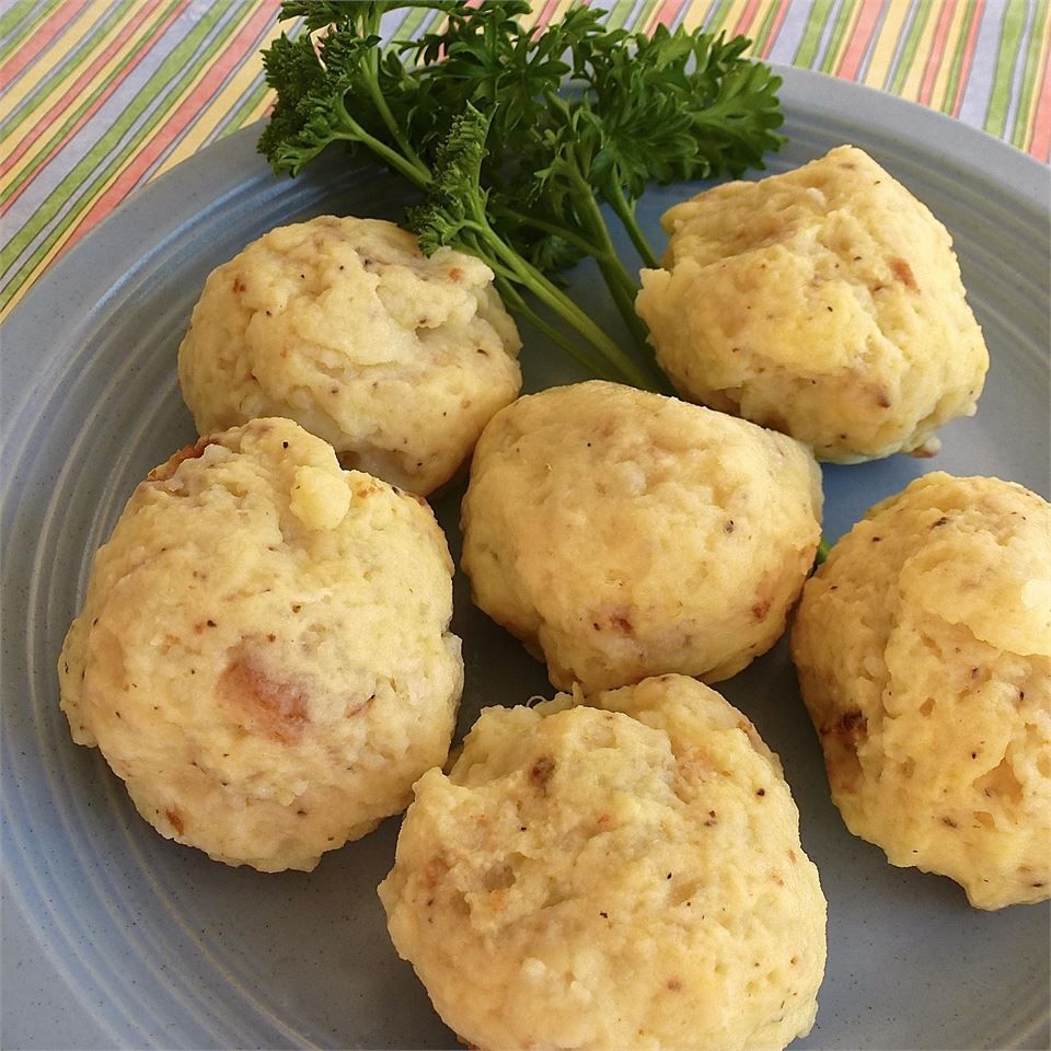 Grandma's Potato Dumplings on a blue plate