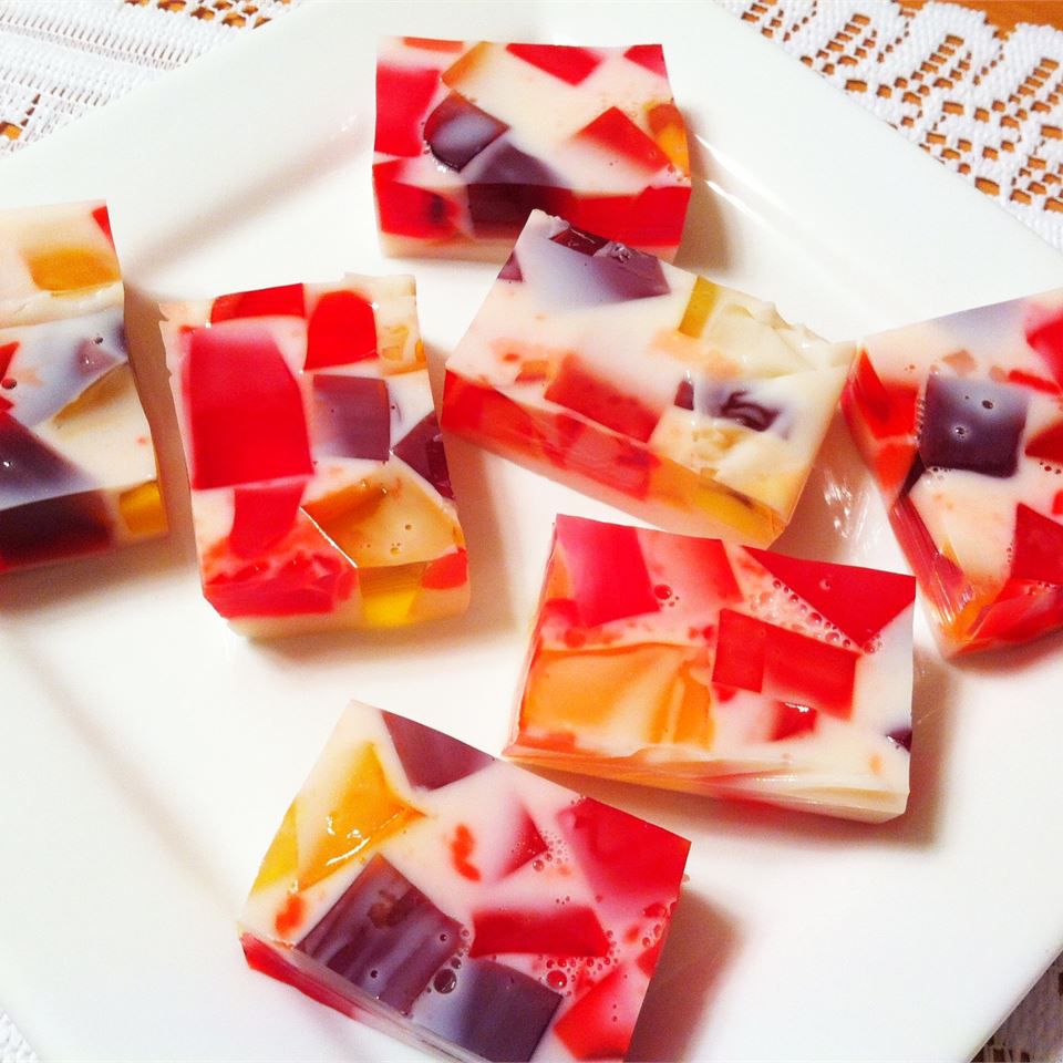 squares of Broken Window Glass, a Jell-O based dessert