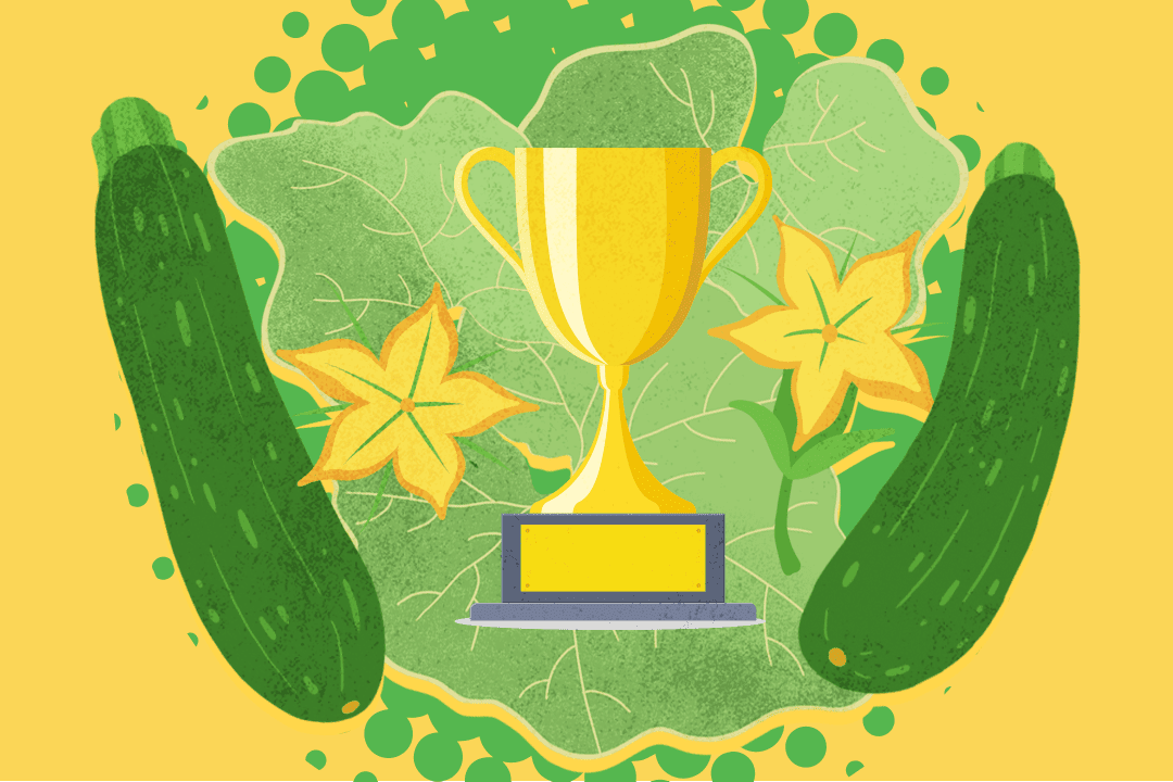 an illustration of a trophy surrounded by zucchini