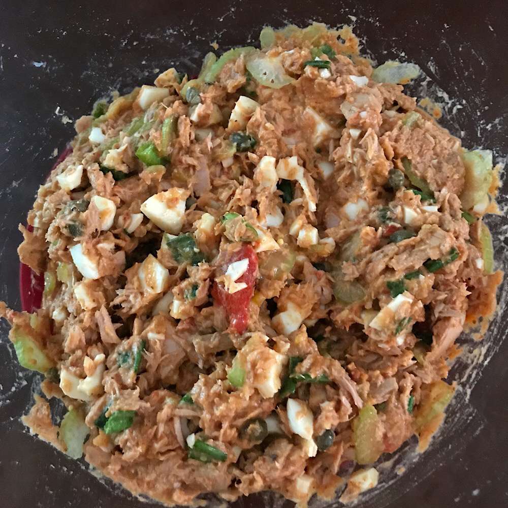 spicy tuna and hummus salad