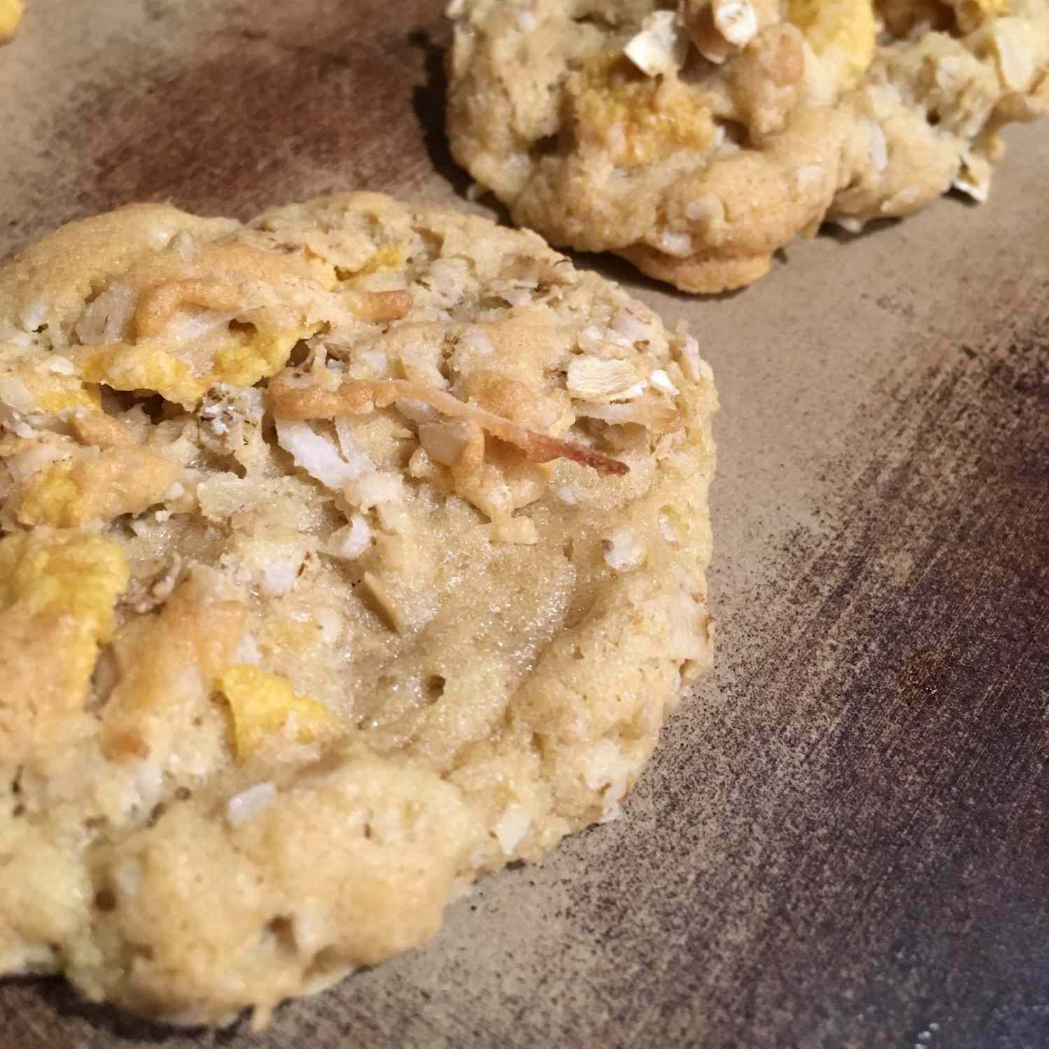 Mom's Ranger Cookies on a baking sheet
