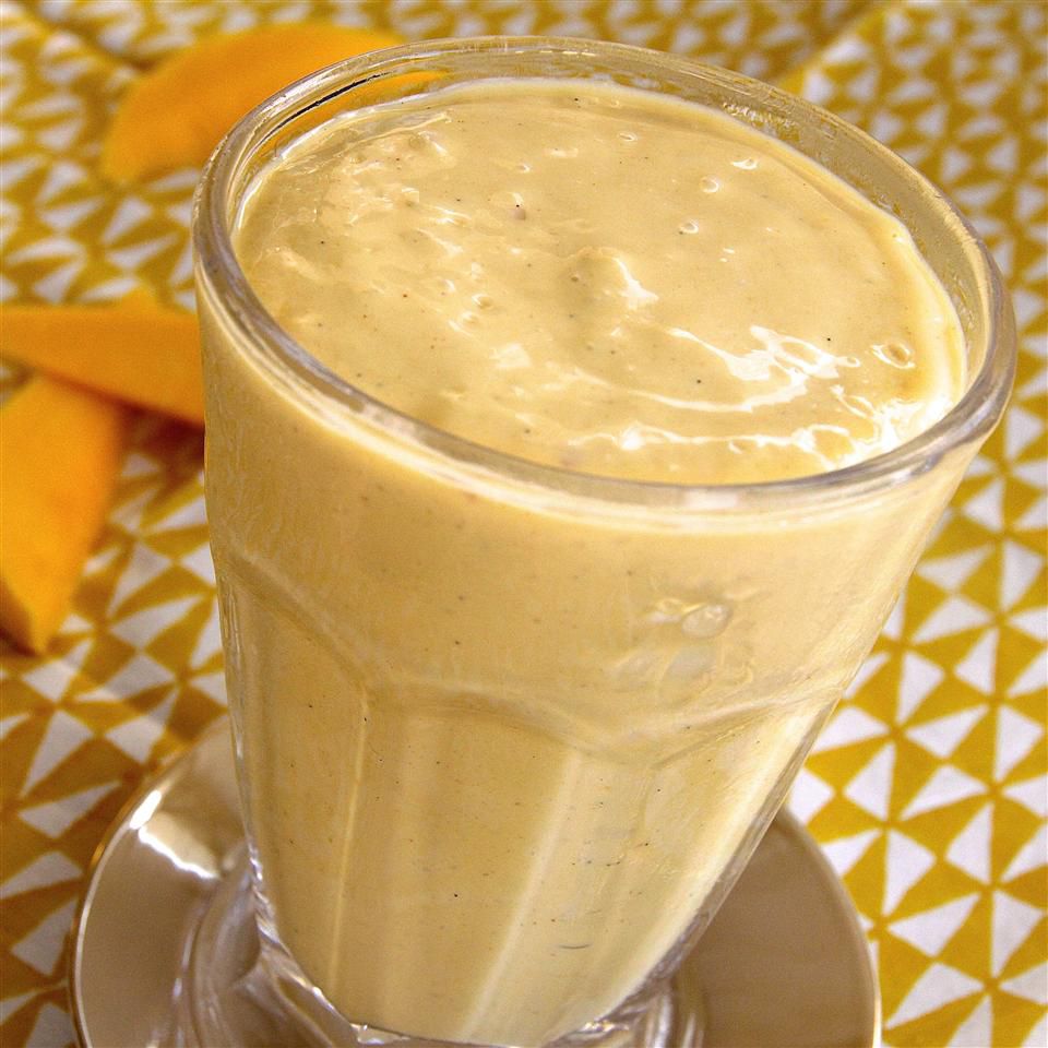 Peanut Butter Mango Smoothie in a glass