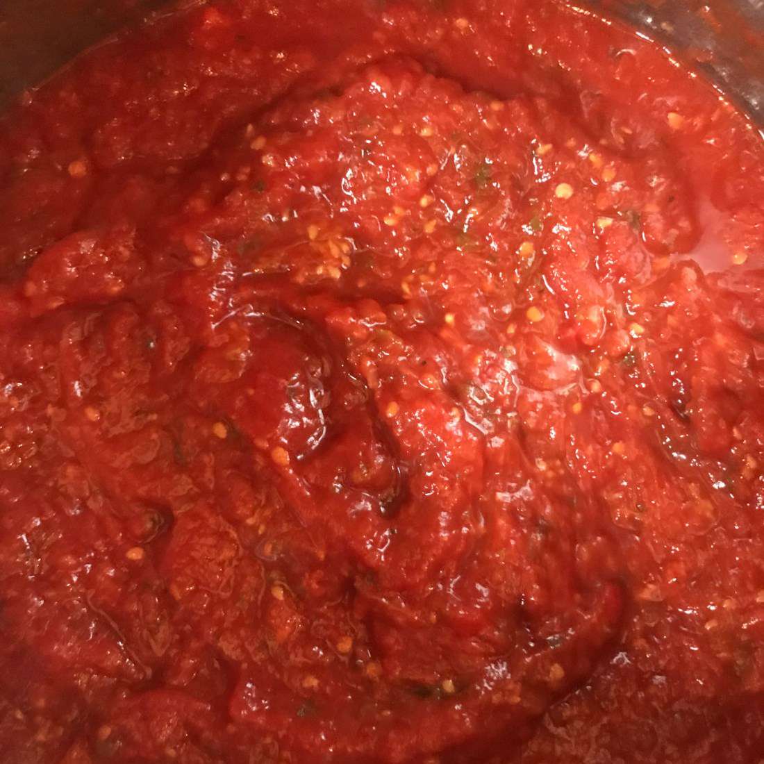 tomato sauce from fresh tomatoes in a pot
