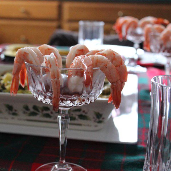 shrimp cocktail in a glass coupe