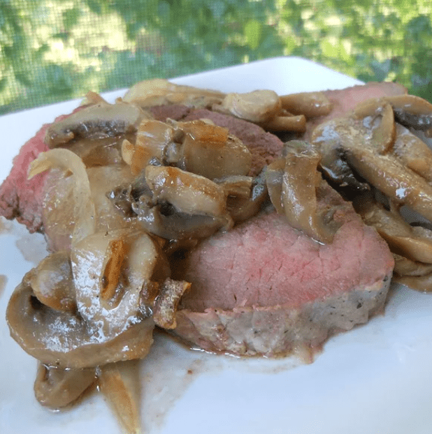 <p>A creamy mushroom gravy — made with canned mushrooms, beef stock, and onion soup mix — is served over a succulent sirloin tip roast. </p>
                          
