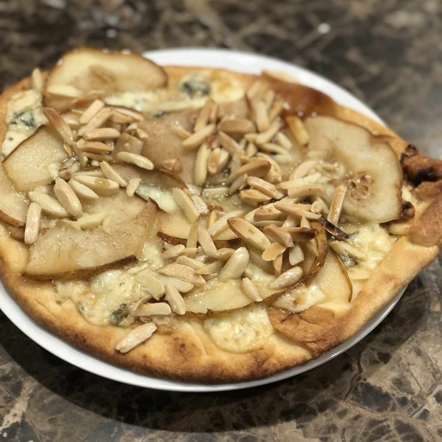 Pear Pizza Appetizer white plate