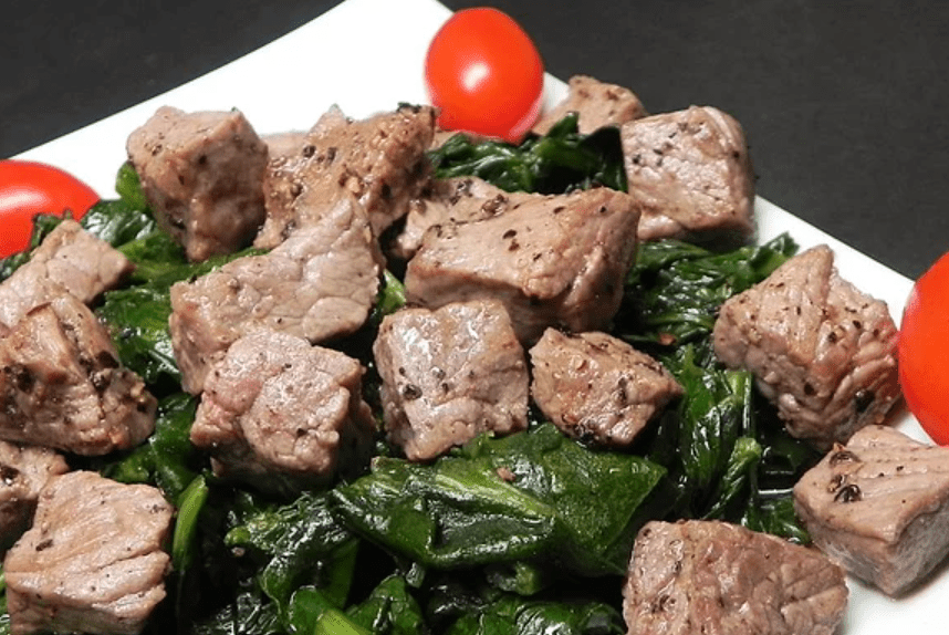 Kosher Wine and Pepper Steaks with Chard