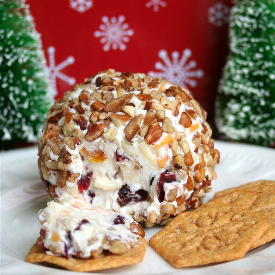 cheese ball with dried fruits and nuts