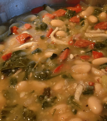 White Bean Soup with Quinoa, Spinach, and Shiitakes