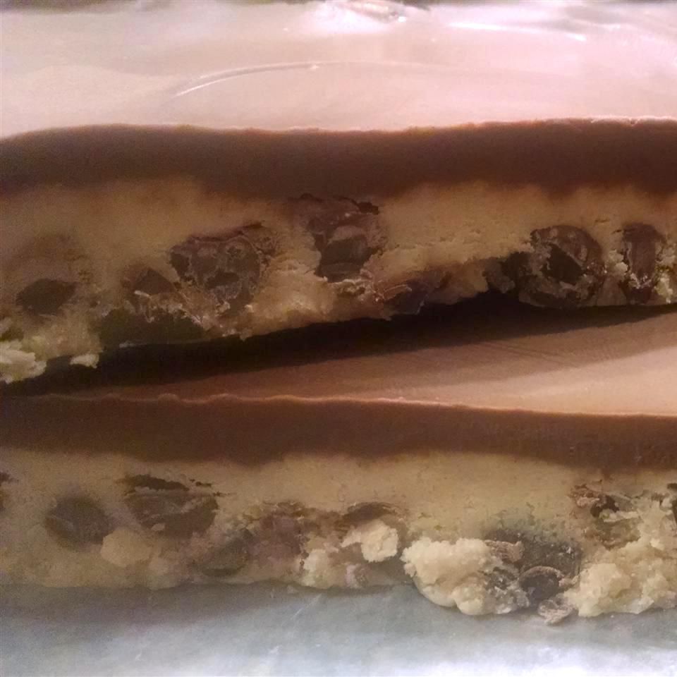 two Chocolate Chip Cookie Dough Bars stacked on each other