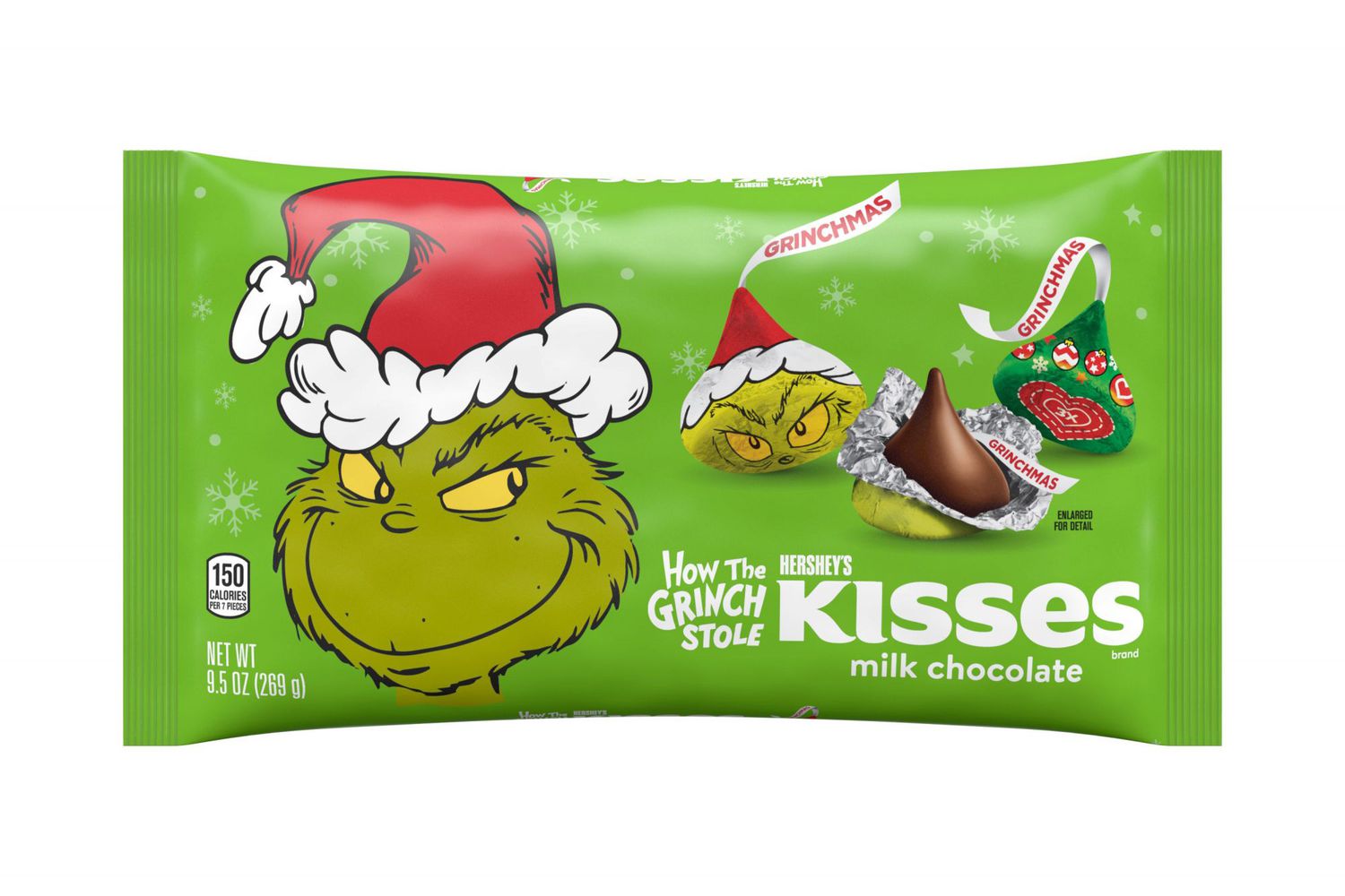 HERSHEY'S KISSES Milk Chocolates with Grinch Foils