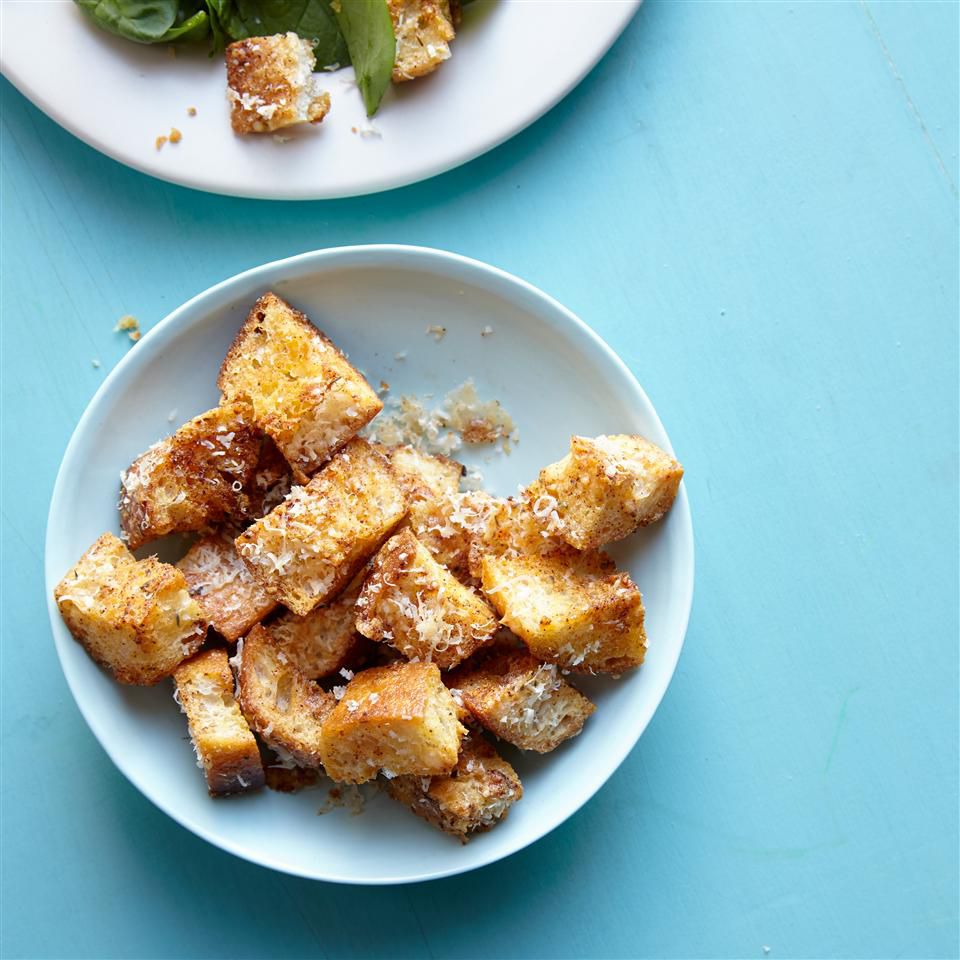 bowl of toasted french bread croutons