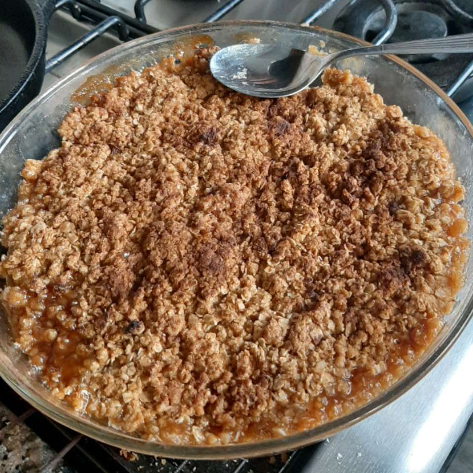 Apple and Pear Crumble in a glass dish