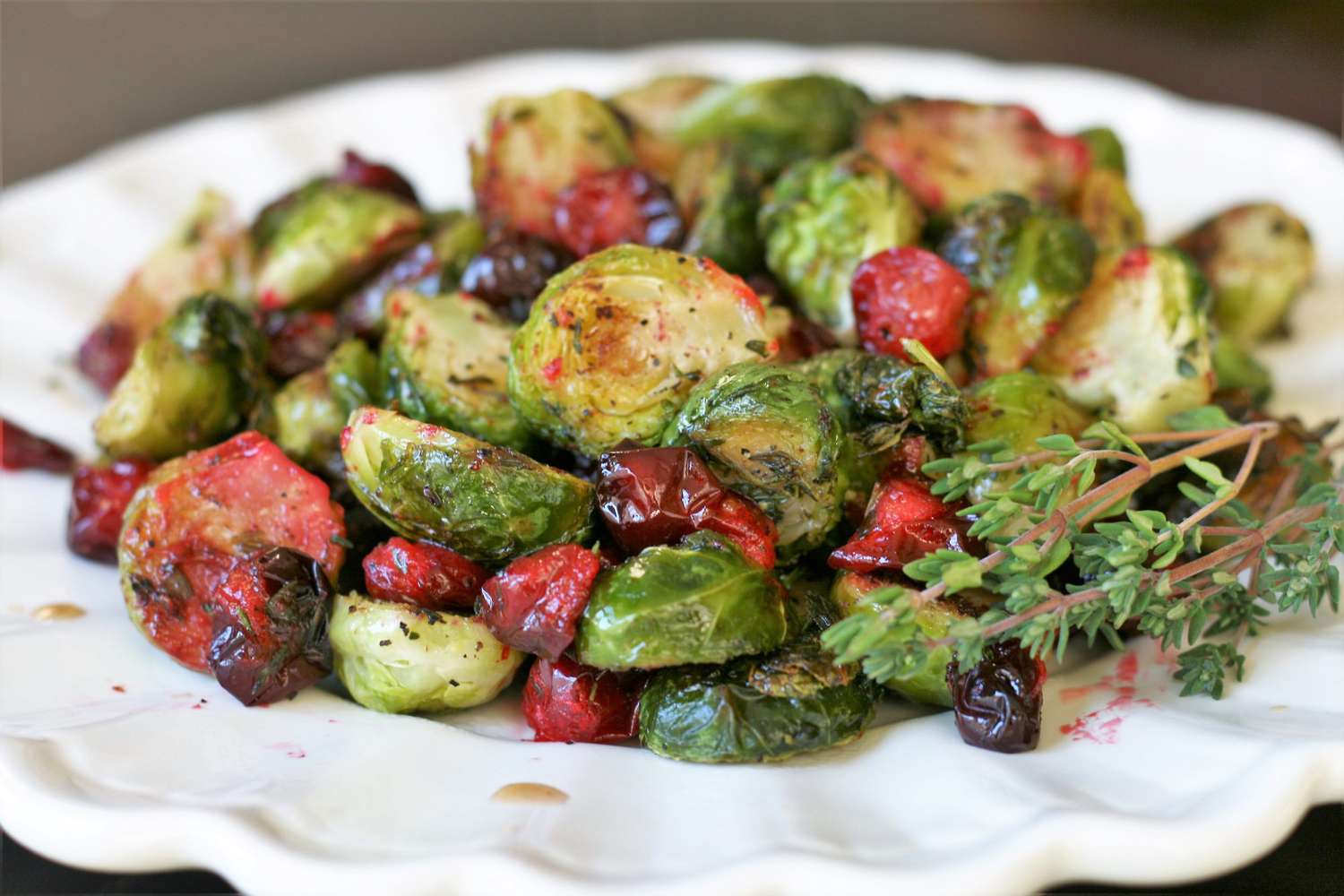 Thyme-Roasted Brussels Sprouts with Fresh Cranberries